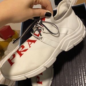 Prada white knit sneakers